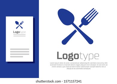 Blue Crossed fork and spoon icon isolated on white background. Cooking utensil. Cutlery sign. Logo design template element. Vector Illustration