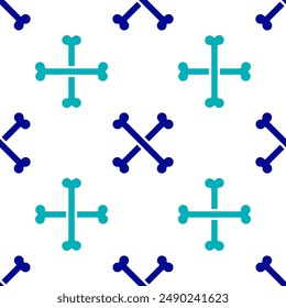 Blue Crossed human bones icon isolated seamless pattern on white background.  Vector