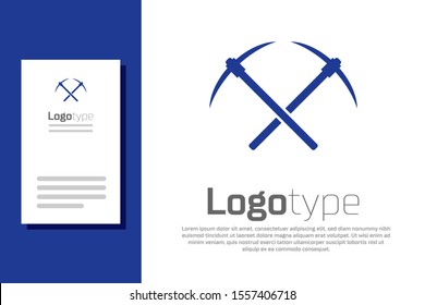 Blue Crossed pickaxe icon isolated on white background. Blockchain technology, cryptocurrency mining, bitcoin, altcoins, digital money market. Logo design template element. Vector Illustration