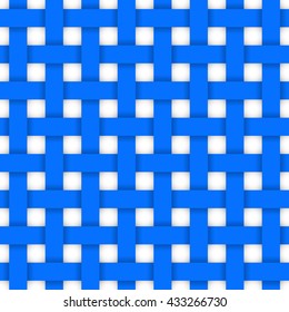 Blue crossed ribbons ornament. Geometric seamless pattern with intertwined strips. Vector background