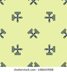 Blue Crossed shaving razor icon isolated seamless pattern on yellow background.  Vector Illustration