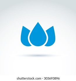 Blue crown created from three water drops, vector ecology coronet. Ecology symbol on planetary resources theme.