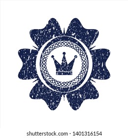 Blue crown icon inside distress grunge stamp