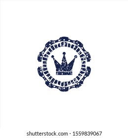 Blue crown icon inside distressed grunge seal