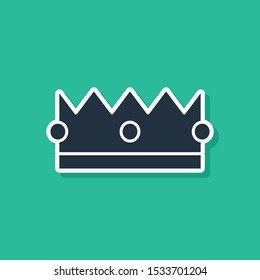 Blue Crown icon isolated on green background.  Vector Illustration