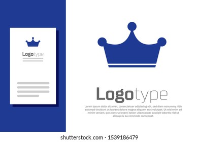 Blue Crown icon isolated on white background. Logo design template element. Vector Illustration