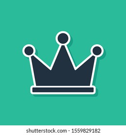 Blue Crown icon isolated on green background.  Vector Illustration
