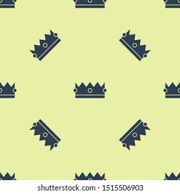 Blue Crown icon isolated seamless pattern on yellow background.  Vector Illustration