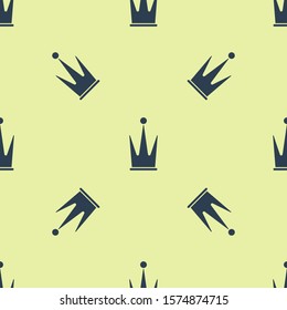 Blue Crown icon isolated seamless pattern on yellow background.  Vector Illustration