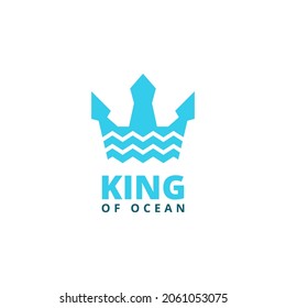 Blue Crown with Sea Wave logo design