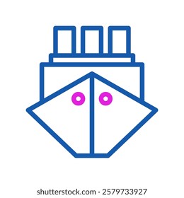 Blue Cruise Ship Icon with Pink Detail on White