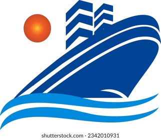 Blue cruise ship vector logo