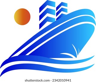 Blue cruise ship vector logo