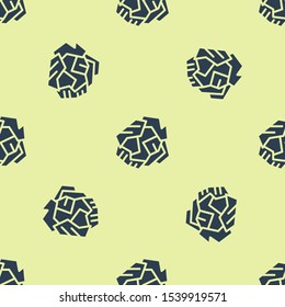Blue Crumpled paper ball icon isolated seamless pattern on yellow background.  Vector Illustration