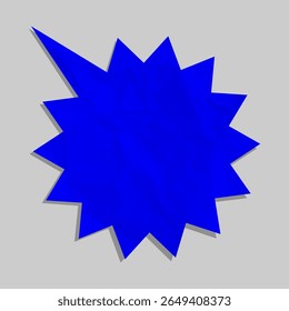 Blauw verfrommeld papier starburst vorm vector illustratie, getextureerde explosie badge voor pop art design, verkoop banner, label, strip en grafische projecten