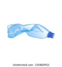 Blue crumpled plastic bottle isolated on white background