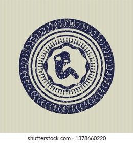 Blue crunch icon inside distressed with rubber seal texture