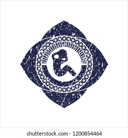 Blue crunch icon inside rubber grunge texture stamp