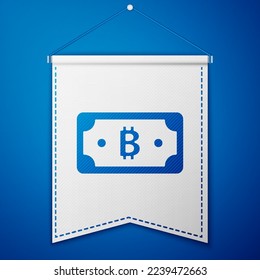 Blue Cryptocurrency bitcoin icon isolated on blue background. Blockchain technology, digital money market. White pennant template. Vector