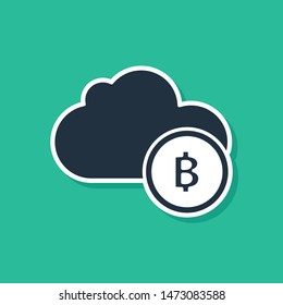 Blue Cryptocurrency cloud mining icon isolated on green background. Blockchain technology, bitcoin, digital money market, cryptocoin wallet.  Vector Illustration