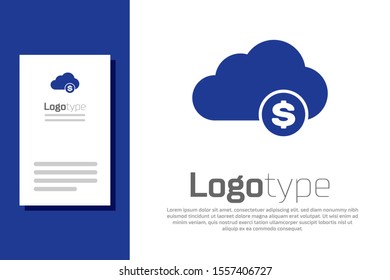Blue Cryptocurrency cloud mining icon isolated on white background. Blockchain technology, bitcoin, digital money market, cryptocoin wallet. Logo design template element. Vector Illustration