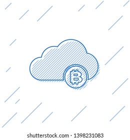 Blue Cryptocurrency cloud mining line icon isolated on white background. Blockchain technology, bitcoin, digital money market, cryptocoin wallet. Vector Illustration