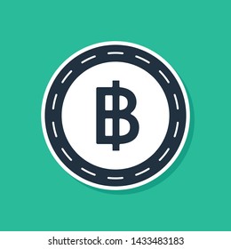 Blue Cryptocurrency coin Bitcoin icon isolated on green background. Blockchain technology, bitcoin, digital money market, cryptocoin wallet.  Vector Illustration