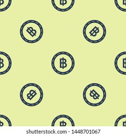 Blue Cryptocurrency coin Bitcoin icon isolated seamless pattern on white background. Blockchain technology, bitcoin, digital money market, cryptocoin wallet.  Vector Illustration