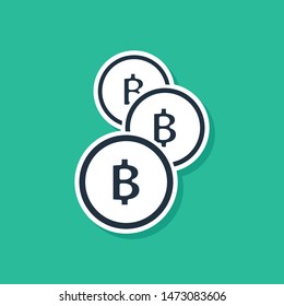 Blue Cryptocurrency coin Bitcoin icon isolated on green background. Physical bit coin. Blockchain based secure crypto currency. Vector Illustration Blue Cryptocurrency coin Bitcoin icon isolated on green background. Physical bit coin. Blockchain based secure crypto currency. Vector Illustration