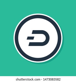 Blue Cryptocurrency coin Dash icon isolated on green background. Digital currency. Altcoin symbol. Blockchain based secure crypto currency.  Vector Illustration