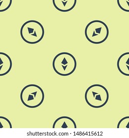Blue Cryptocurrency coin Ethereum ETH icon icon isolated seamless pattern on yellow background. Altcoin symbol. Blockchain based secure crypto currency. Vector Illustration