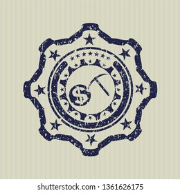 Blue cryptocurrency mining icon inside grunge seal