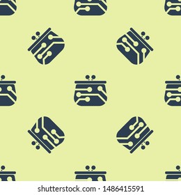 Blue Cryptocurrency wallet icon icon isolated seamless pattern on yellow background. Wallet and bitcoin sign. Mining concept. Money, payment, cash, pay icon. Vector Illustration