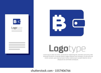 Blue Cryptocurrency wallet icon isolated on white background. Wallet and bitcoin sign. Mining concept. Money, payment, cash, pay icon. Logo design template element. Vector Illustration