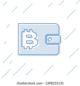 Blue Cryptocurrency wallet line icon isolated on white background. Wallet and bitcoin sign. Mining concept. Money, payment, cash, pay icon. Vector Illustration