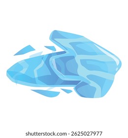 Seta de cristal azul voando e quebrando em pedaços, isolado no fundo branco