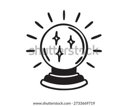 Blue crystal ball for divination, monochrome line art hand drawn style. Vector illustration.