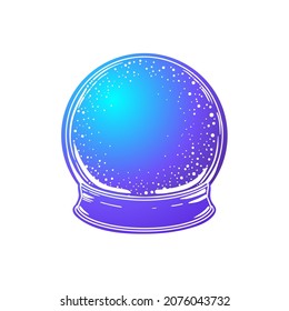 Blue crystal Ball with with rainbow moon and colorful stars isolated on white. Creepy cute vector illustration. Gothic design, mystic magic symbol, pastel colors. Future telling, Halloween concept. 
