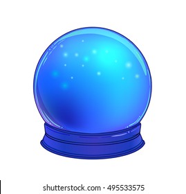 Blue crystal Ball with with rainbow moon and colorful stars isolated on white. Creepy cute vector illustration. Gothic design, mystic magic symbol, pastel colors. Future telling, Halloween concept. 