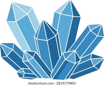 Blue Crystal Cluster Mineral Gemstone Geode Vector Illustration