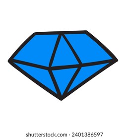 Blauer Kristall. Flaches Symbol.  Einzige Illustration auf weißem Hintergrund.
