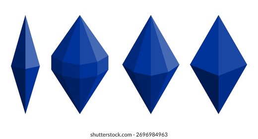 Conjunto de Vector de Formas geométricas de cristal azul, íconos de polígono de diamante Abstractas, ilustración de piedras preciosas facetadas 3D aisladas sobre fondo blanco, elemento de diseño EPS editable y escalable