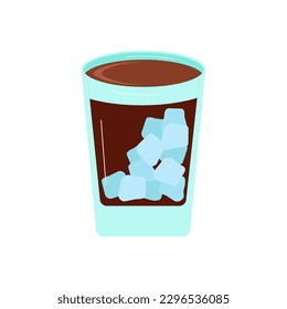 Blue crystal ice cubes in a drink. A glass of cold refreshing tea. The concept of summer design. Vector flat illustration.