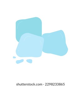 Blue crystal ice cubes on white background. Icy pieces for drink cooling.. Vector flat illustration.