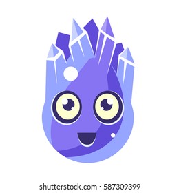 Elemento De Hielo De Cristal Azul, Personaje Fantástico En Forma De Huevo Con Icono Emoji De Vector De Ojos Grande