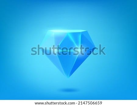 Blue crystal icon on blue background. 3d vector illustration