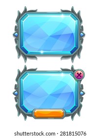 Blue crystal panels, vector game assets, isolated on white