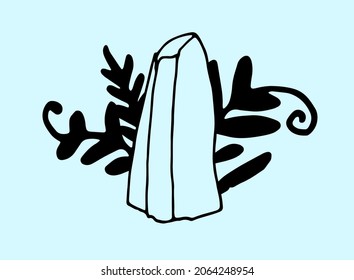 blue crystal pattern with floral pattern. a blue crystal pattern in the style of doodles with a black outline of leaves with curls, on a blue background for a magic design template