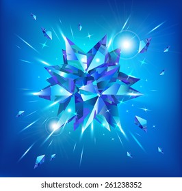 Blue crystal star on a blue background. Vector illustration.
