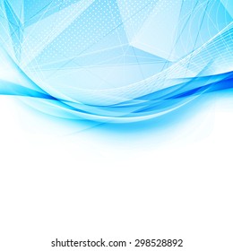 Blue crystal and swoosh wave pattern layout abstract modern hi-tech background with border template. Vector illustration